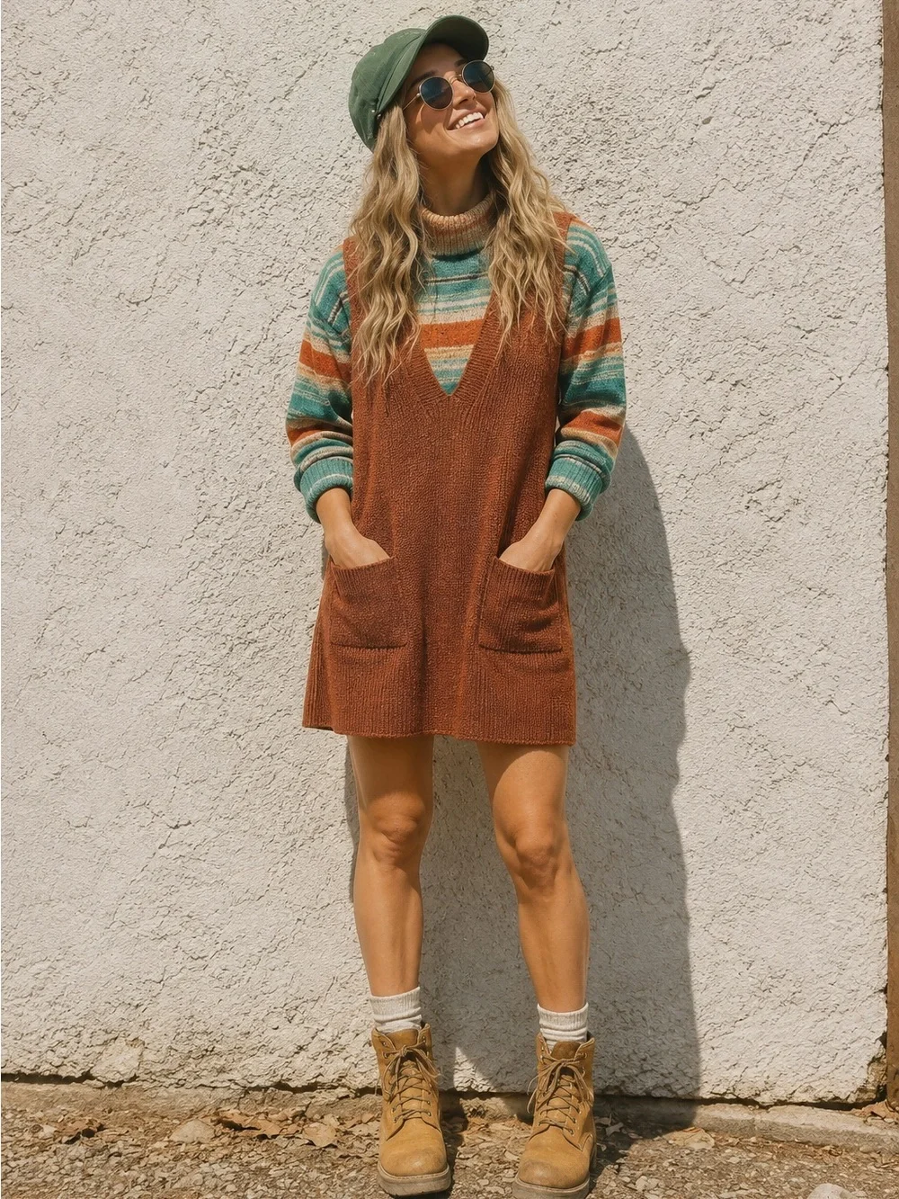 Free People FP Beach Sweater Knit Dress Relaxed Fit Boho Granola Girl Fall Vibes